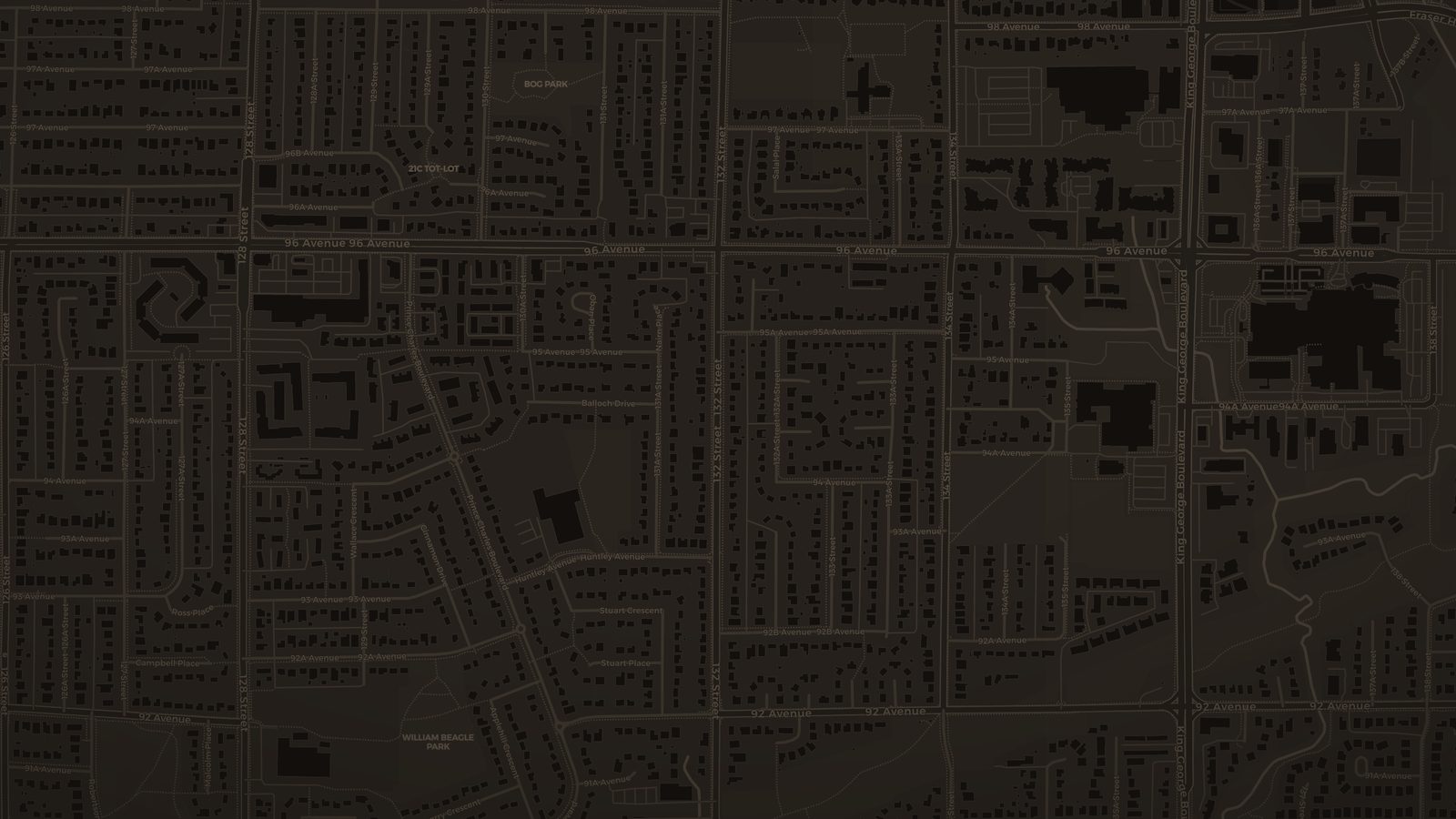 Street map of Whalley, Surrey, showing 132 Street where the shop sits